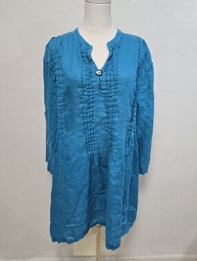 CP Shades Linen Tunic Dress Turquoise Size Large
